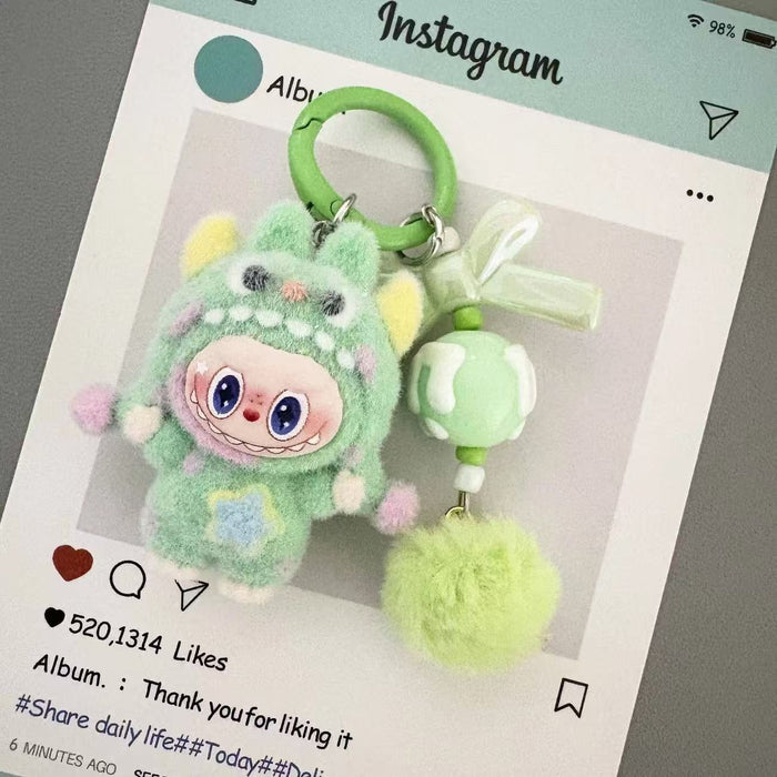 Wholesale Flocked Polka Dot Monster PVC Bag Charm Keychain Decorative Gift For Students