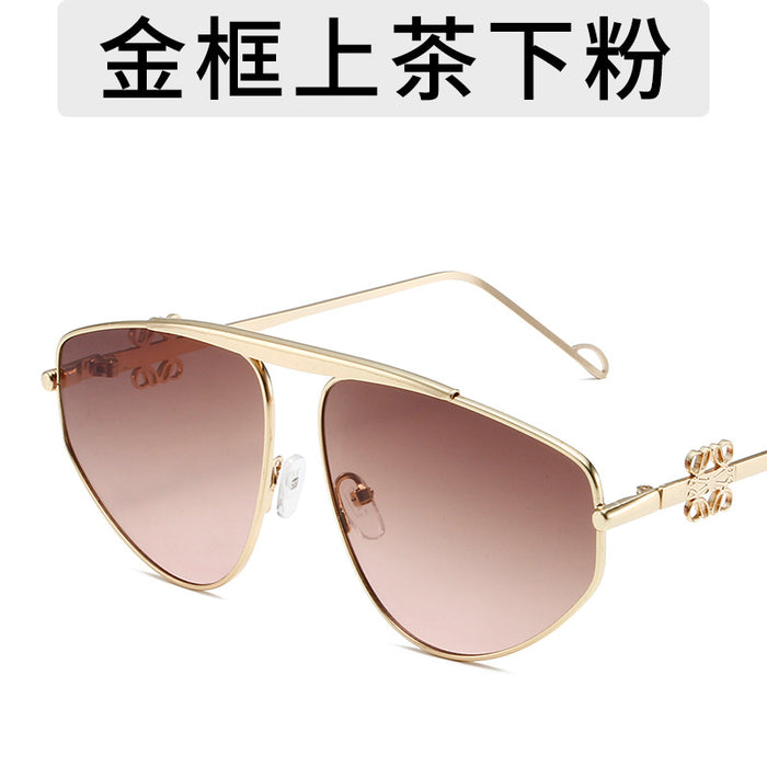 Wholesale Fashionable large frame sunglasses, metal polygonal personalized sunglasses, retro street photography, outdoor beach glasses