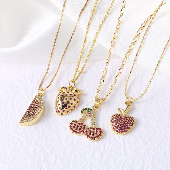 Wholesale   Fruit Strawberry Cherry Pendant Necklace Jewelry Women