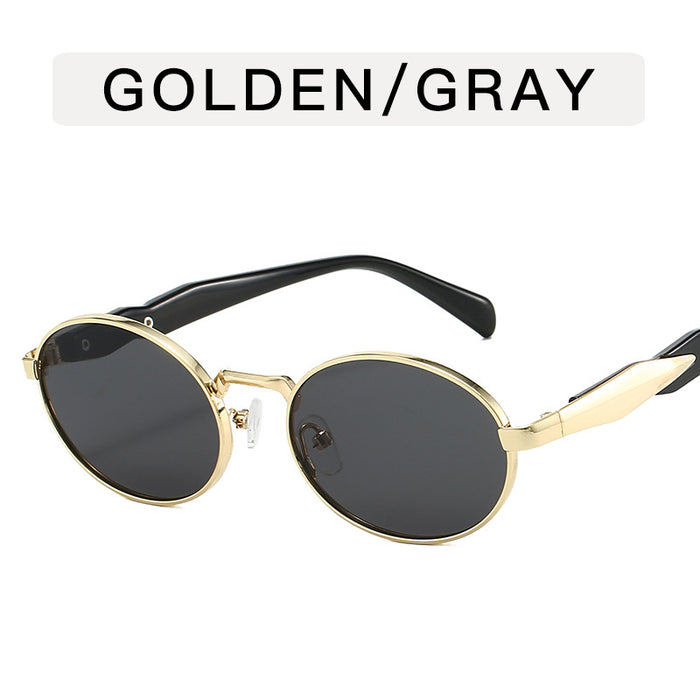 Wholesale Elliptical metal personalized sunglasses, fashionable large frame sunglasses, internet famous retro street photography sunglasses