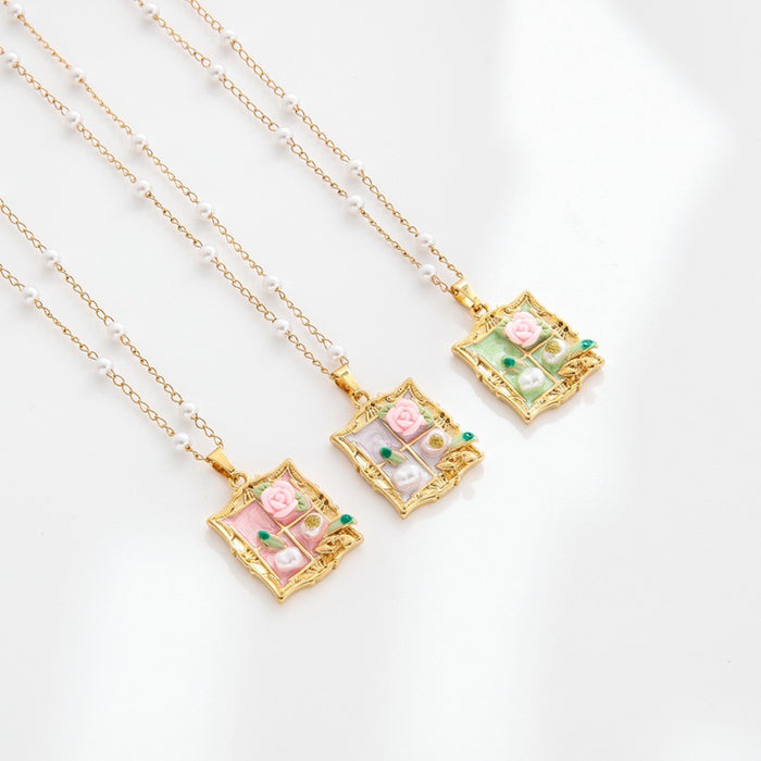 Wholesale Vintage oil painting style necklace for women, versatile and high-end, drip oil flower pendant, collarbone chain accessory
