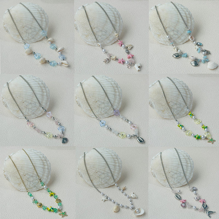 Wholesale Candy Color Shell Beaded Necklace Women Summer Necklace Chain