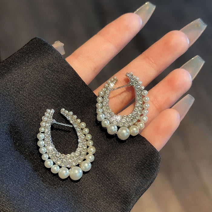 Wholesale Fashionable exaggerated geometric diamond studded large earrings, personalized and trendy ear accessories