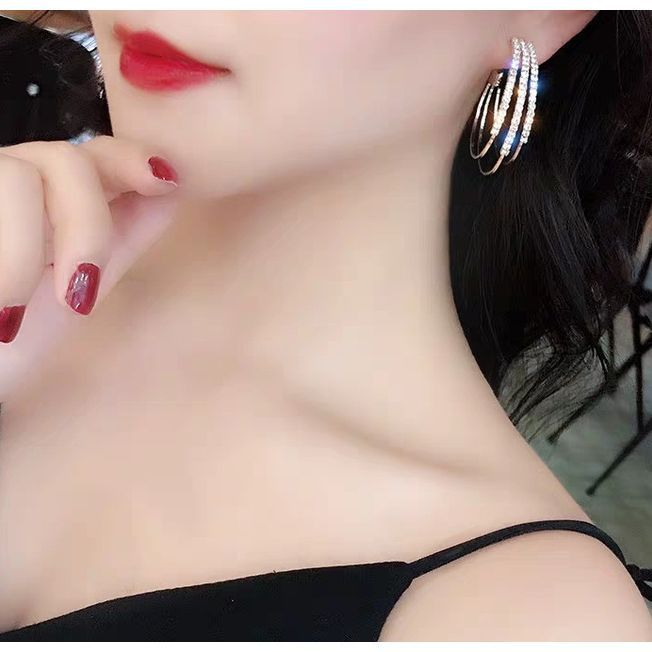 Wholesale Full diamond round exaggerated gold edged earrings