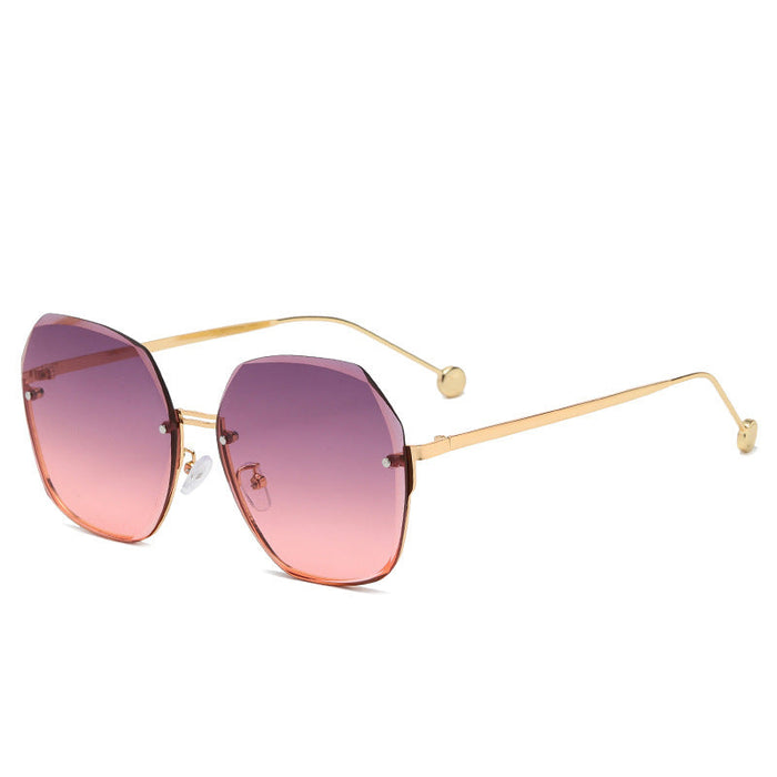 Wholesale Trendy Frameless Irregular Pc Sunglasses Pink Lens Gold Frame  UV400 Fashion Accessory