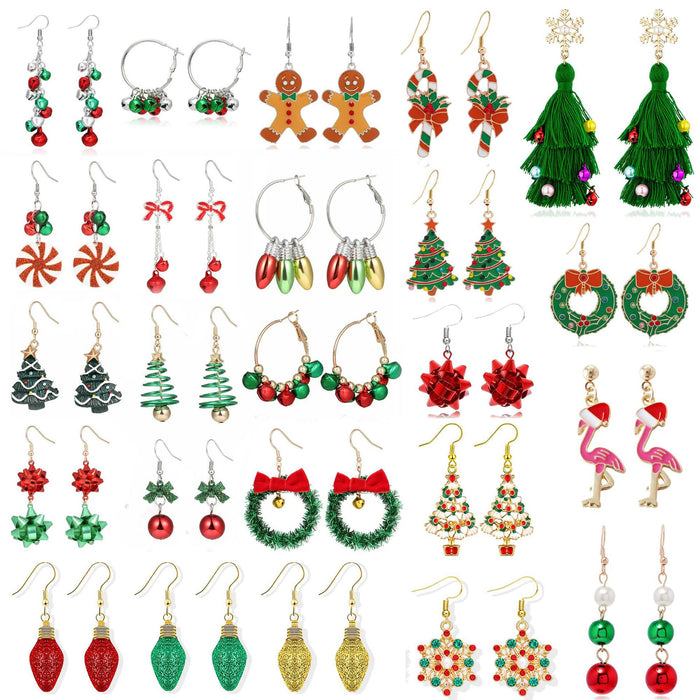 Wholesale Christmas Cartoon Christmas Tree Bell Light Bulb Snowflake Alloy Earrings JDC-ES-ManTi003