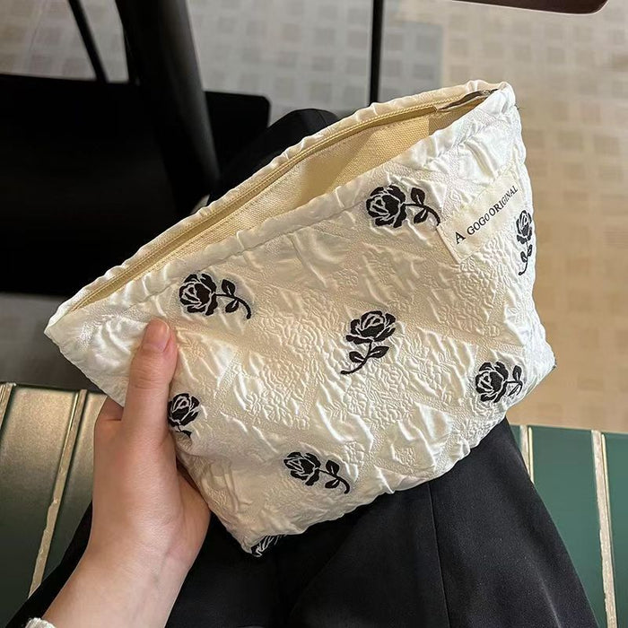 Wholesale Corduroy contrasting striped makeup bag for portable travel and business trips
