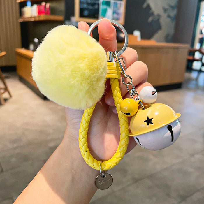 Wholesale Fur Ball Two-color Bell Leather Rope Keychain JDC-KC-YuanD003