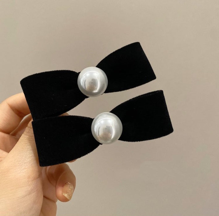 Wholesale pearl velvet bow hair clips JDC-HC-QZ015