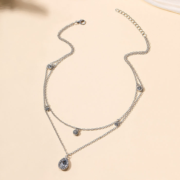Wholesale New Jewelry: Gold Plated Crystal Water Drop Multi Layer Necklace, Fashion Sweater Chain for Women