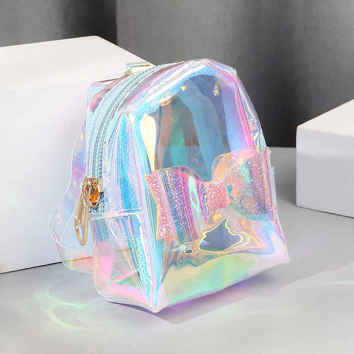 Wholesale Trendy Laser Bow PVC Transparent Pouch Creative Coin Purse Earphone Bag Keychain Everyday Fashion Accessory