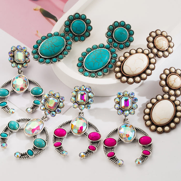 Wholesale retro turquoise geometric earrings