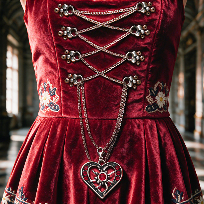 Wholesale Plated Alloy Long Necklace With Red Heart And Edelweiss Pattern Bavarian Festival Jewelry Accessory For Boutique Resale