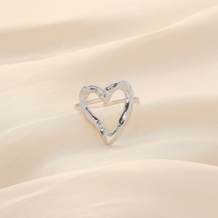 Wholesale Simple temperament, fashionable, light luxury, stainless steel open heart adjustable ring