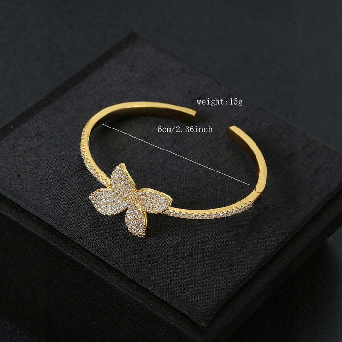 Four-Leaf Flower Zircon Bracelet Open Bracelet Bracelet Versatile Adjustable Hand Jewelry for Women