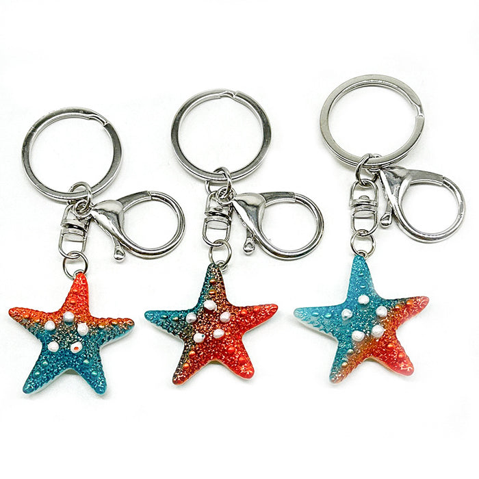 Wholesale PVC Pearl Starfish Glitter Color Gradient Pendant Keychains JDC-KC-TYS005