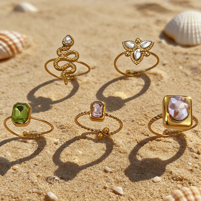Wholesale Stainless Steel Summer Seaside Luxury Adjustable Rings