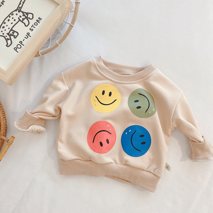 Wholesale Baby Smiley Face Hoodie 0-3 Years Old Autumn Clothes for Boys and Girls Soft Long Sleeved Top Baby Contrasting Striped Pants JDC-BC-XZXY003