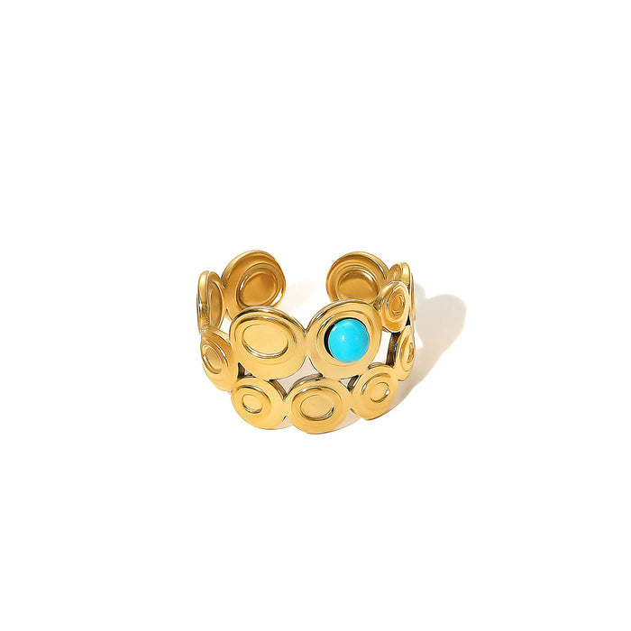 Wholesale Stainless Steel Gold Turquoise Leaf Adjustable Ring