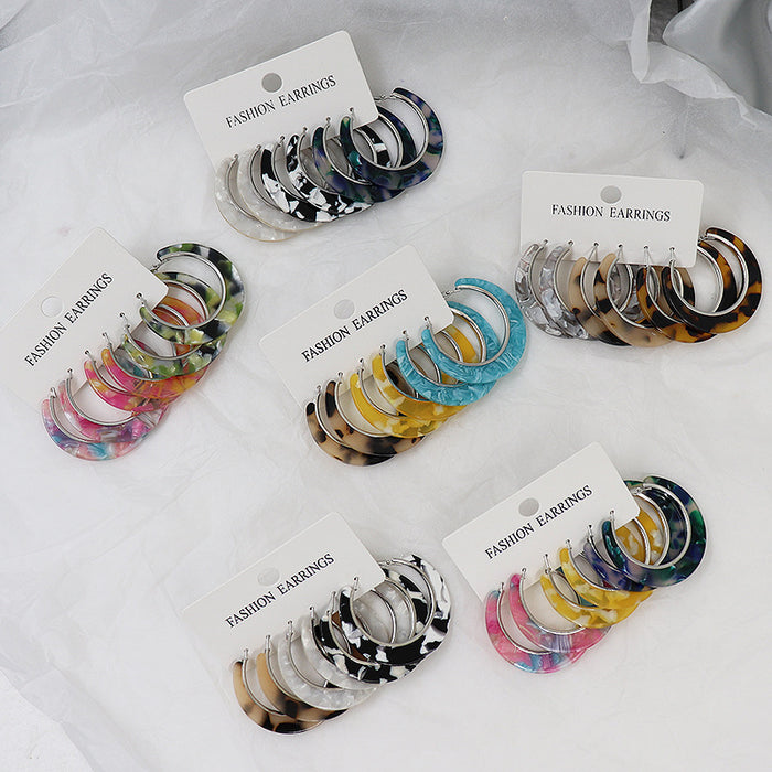 Wholesale Acetic acid sheet C-shaped circular earrings for women, geometric 3 pairs earring set