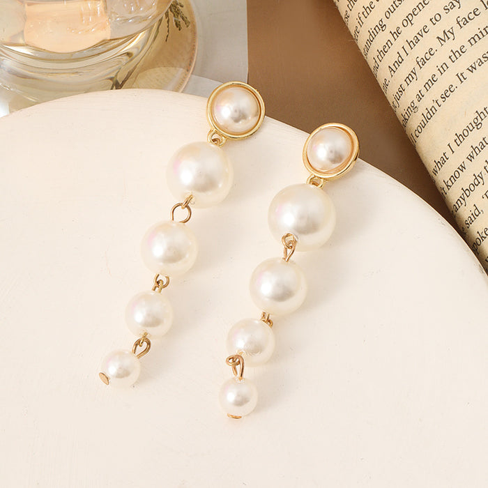 Wholesale Light luxury retro style temperament, large pearl earrings, silver needles, niche earrings, earrings, studs, two ear accessories wholesale