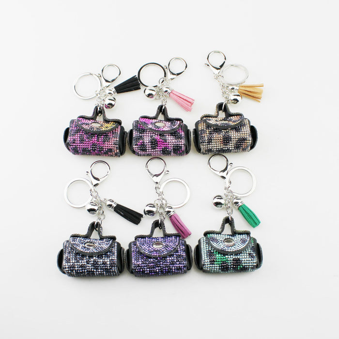 Wholesale Fashion Crystal Studded Print Coin Purse Keychain Bag Charm With Tassel