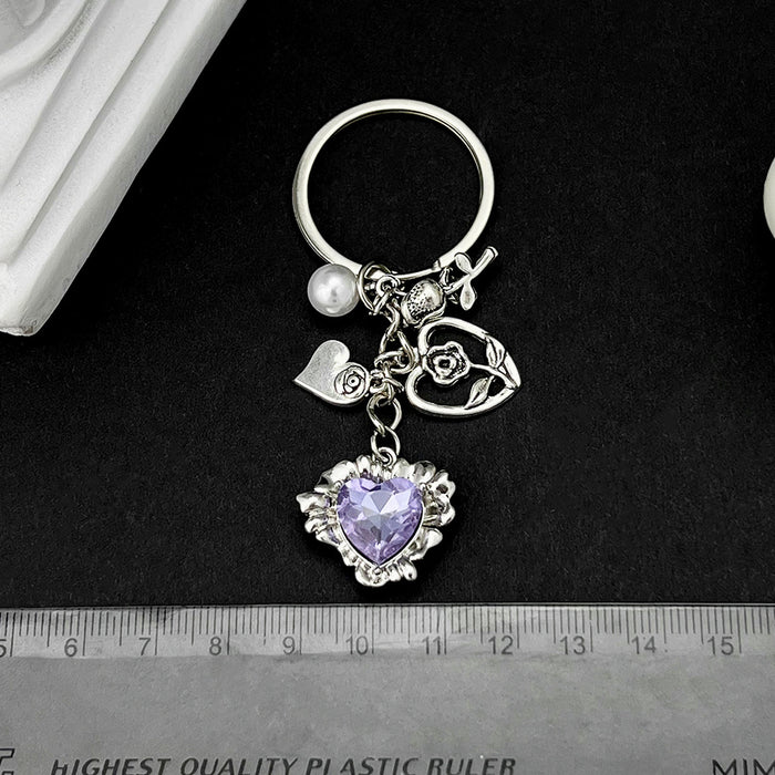 Wholesale Love Purple Diamond Rose Zinc Alloy Keychain JDC-KC-LuNeng013