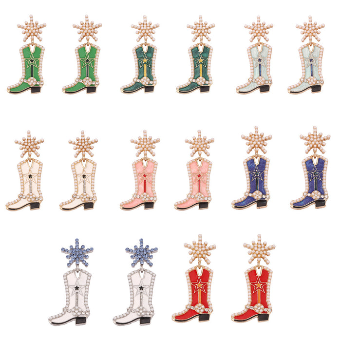 Wholesale Long Boots Zinc Alloy Oil Drop Inlaid Pearl Earrings JDC-ES-YueLi023