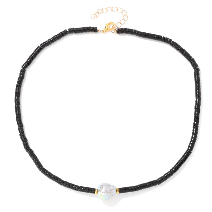 Wholesale Irregular shaped pearl necklace with stone and wheel shaped beads a clavicle chain