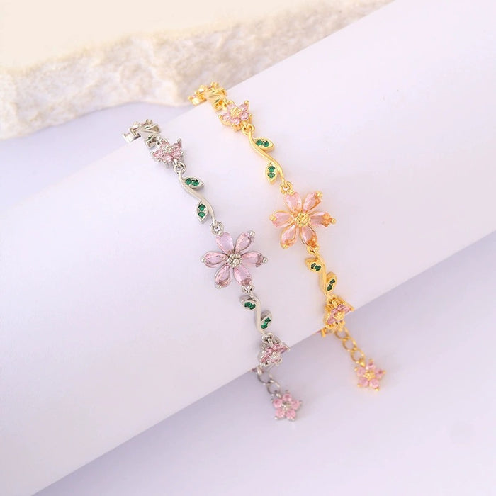 Wholesale Pink Flower Luxury Zircon Gesture Bracelet
