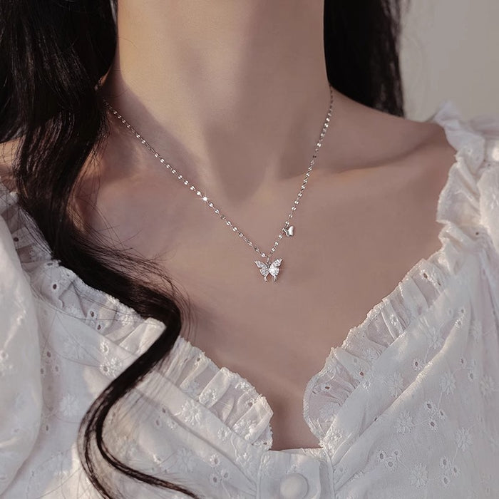 Wholesale Titanium Steel Non-Fading Sparkling Butterfly Necklace Clavicle Chain Full of Diamonds