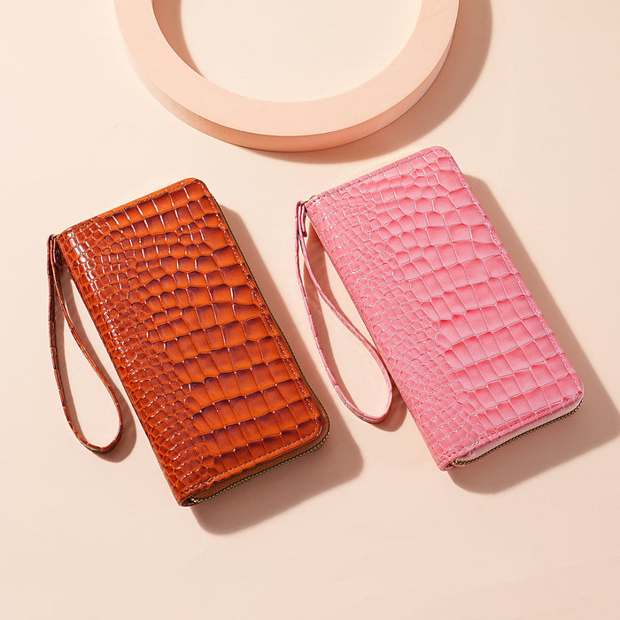 Wholesale Wine Red Crocodile Pattern Long Wallet For Women Stylish PVC Multi Pocket Zip Clutch Fashion Accessory For Gift Boutique Resale