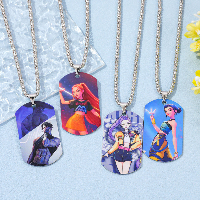 Wholesale UV double-sided color printed KPOP pendant stainless steel necklace