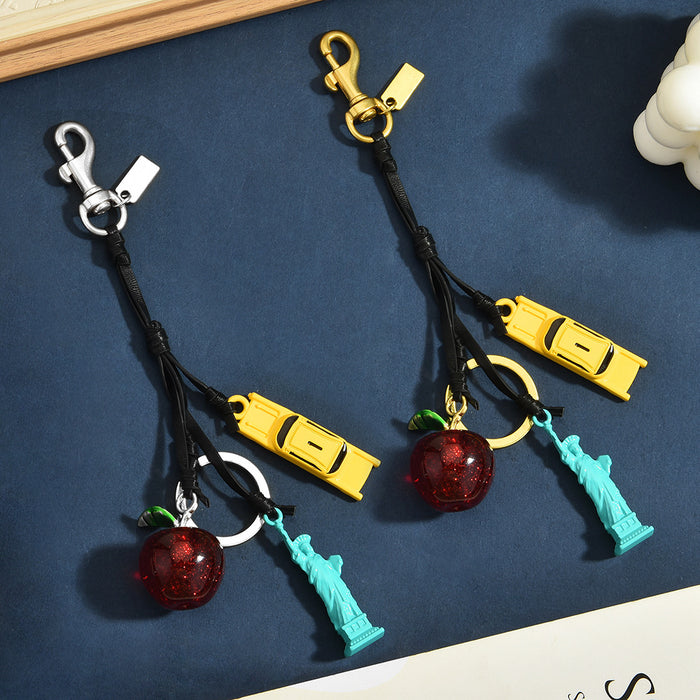 Wholesale Electroplated Metal New York Statue Of Liberty Bag Charm Keychain Chic Black Rope Pendant Everyday Gift