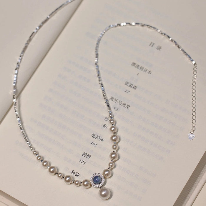 Wholesale women' s aquamarine pearl necklace clavicle chain all match