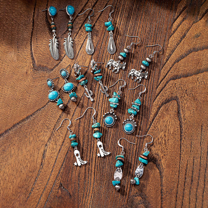 Wholesale Retro turquoise decorative pendant earrings exaggerated personality