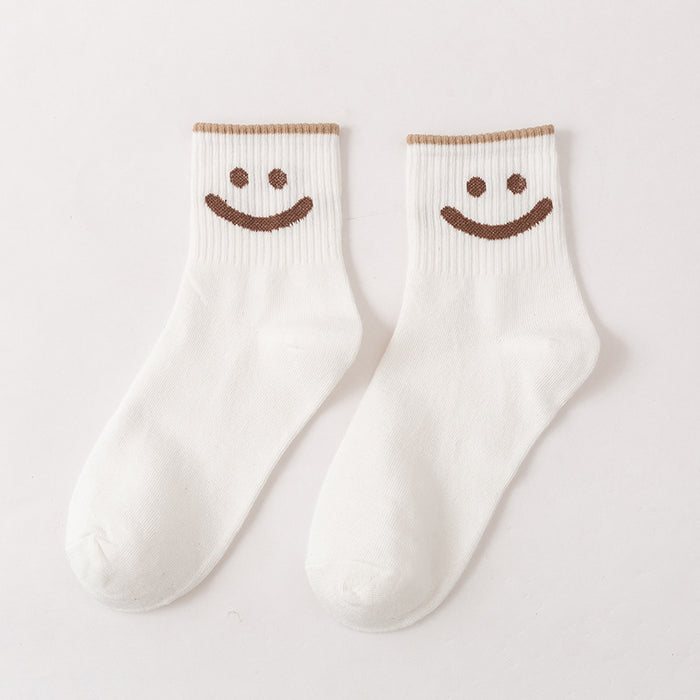 Wholesale of 10pcs Solid Color Cute Smiling Women's Mid Length Socks JDC-SK-Miqi006