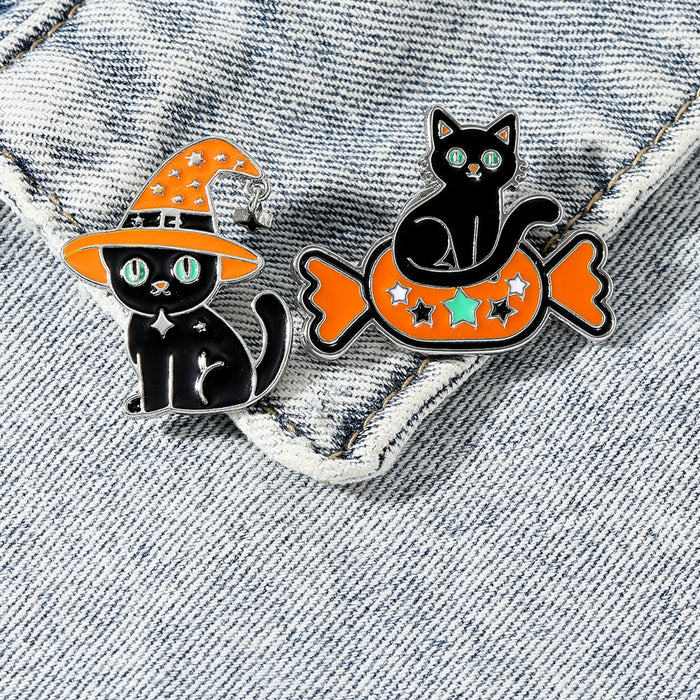 Wholesale Alloy Cat Brooch Pin Cute Candy Pumpkin Design Unisex Everyday Jewelry Accessory