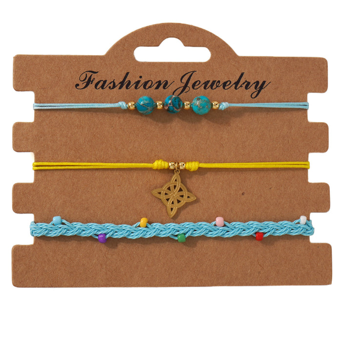 Wholesale Summer Seaside Handmade Beaded Bracelet Set Turquoise Adjustable Cord Women S Fashion Gift