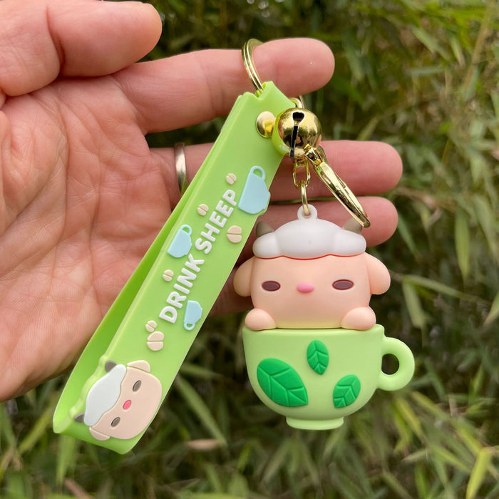 Wholesale 3D cute tea cup, sheep keychain pendant, backpack accessories, couple car keychain gift
