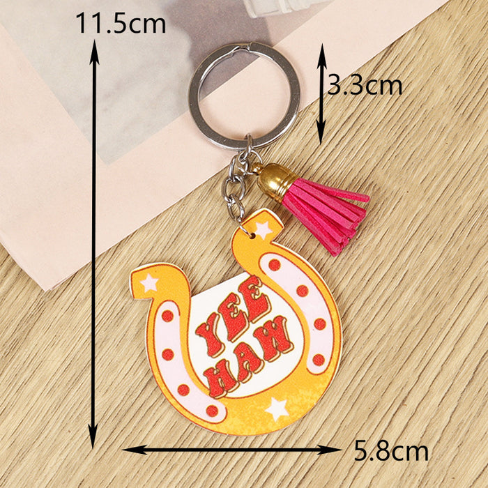 Wholesale keychain retro western do old cactus love cowboy hat cow zebra hoof pink tassel