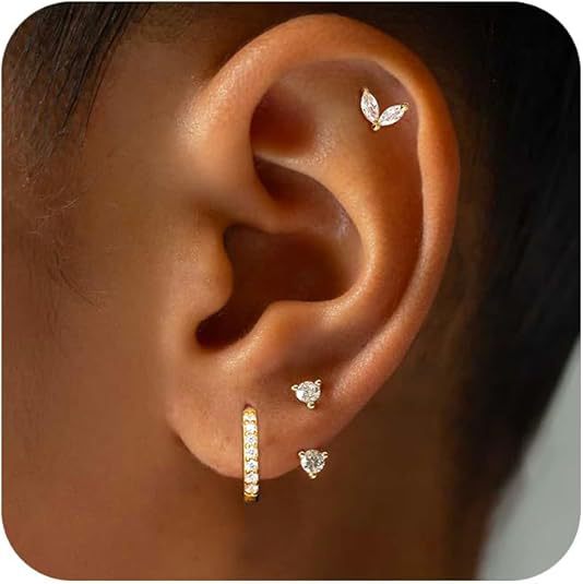 Wholesale Real gold copper set with zircon and full diamond earrings, single ear set, circle set with diamond earrings