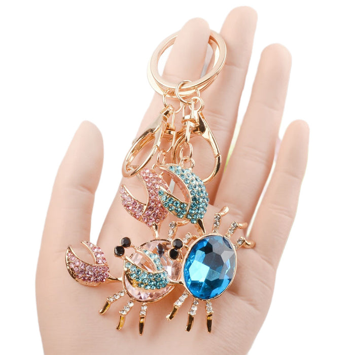 Wholesale Rhinestone Crab Keychain Cute Pink Metal Car Key Accessory Bag Charm Boutique Gift MOQ:3