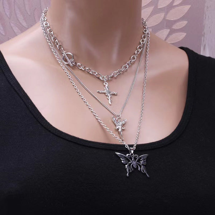 Wholesale Multi-layer Angel Rose Butterfly Necklace JDC-NE-WenB006