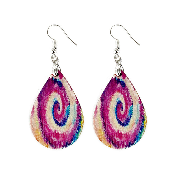 Wholesale Summer Waves Wooden Earrings Imitation Marble Printing Bohemian Lightweight Earrings