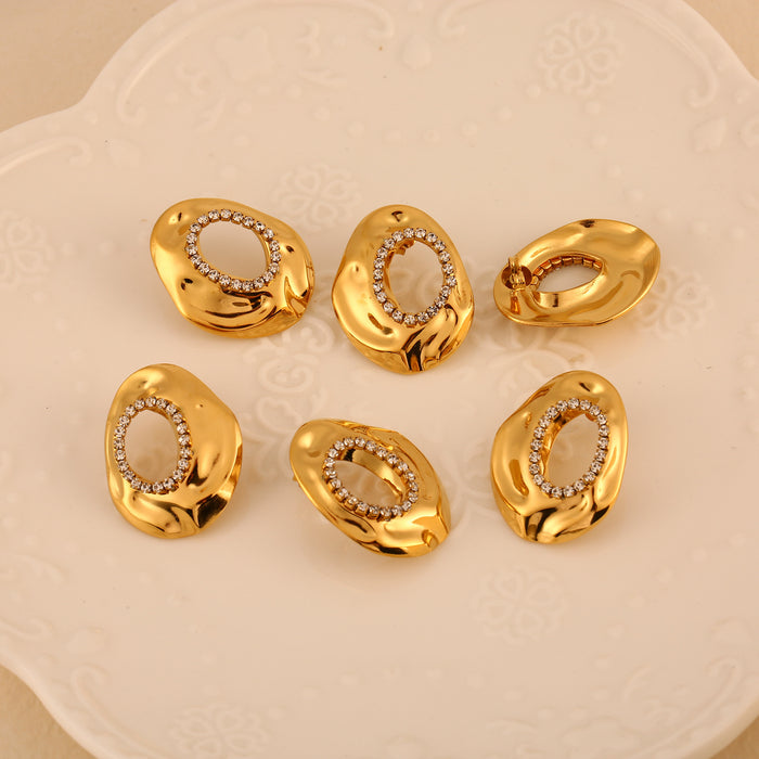 Wholesale Cross border fashion new stainless steel earrings with zircon inlay, personalized temperament, high-end feeling, hollowed out earrings wholesale