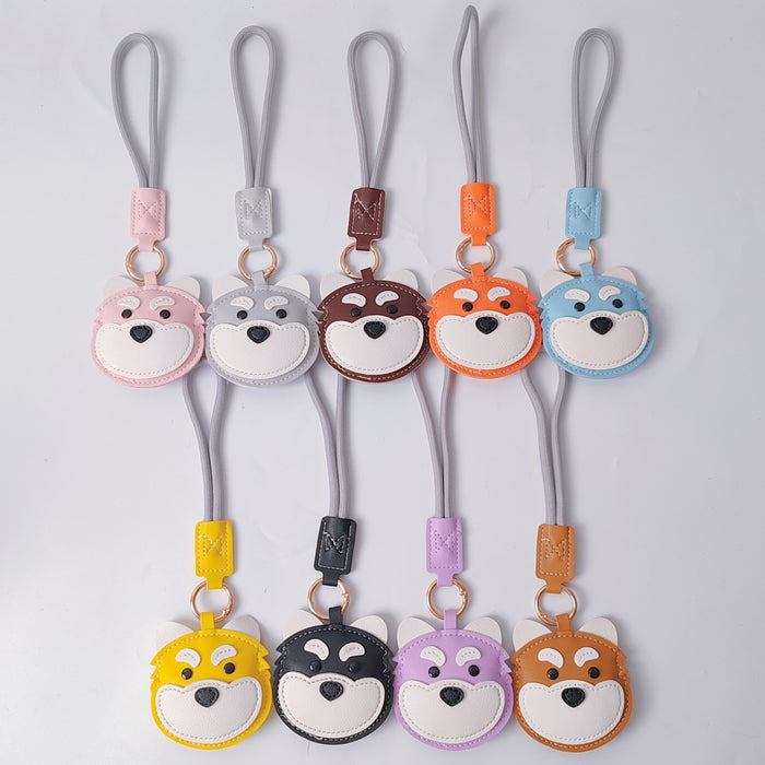 Wholesale PU Leather Black Husky Cartoon Dog Keychain Bag Charm Trendy Car Key Accessory