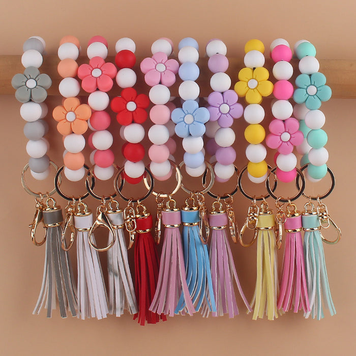 Wholesale Cartoon Flower Silicone Handmade Beaded Wrist Keychain JDC-KC-GuangTian007