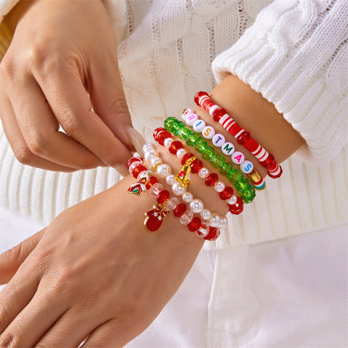 Wholesale Christmas polymer clay bracelet fashionable and versatile elk Christmas tree snowflake pearl glass crystal bracelet