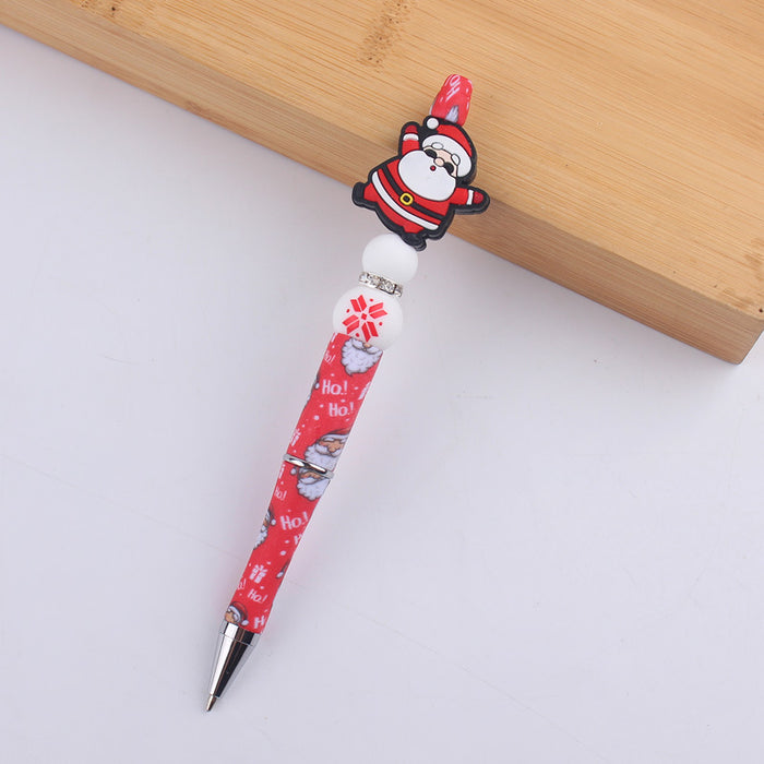 Wholesale Cartoon Christmas Santa Claus Silicone Plastic Bead Pen JDC-PN-GuangTian010